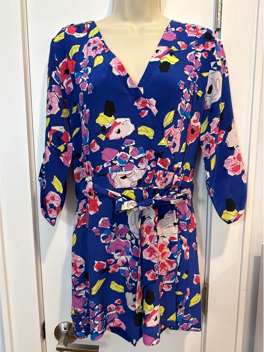 Yumi Kim Blue Floral Wrap Dress Size Small